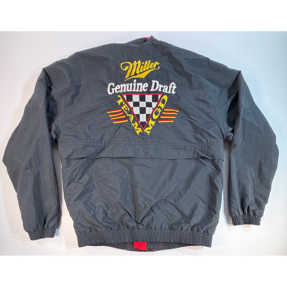 Vintage Miller Genuine Draft Team MGD Racing Jacket Black Red Mens Large NASCAR